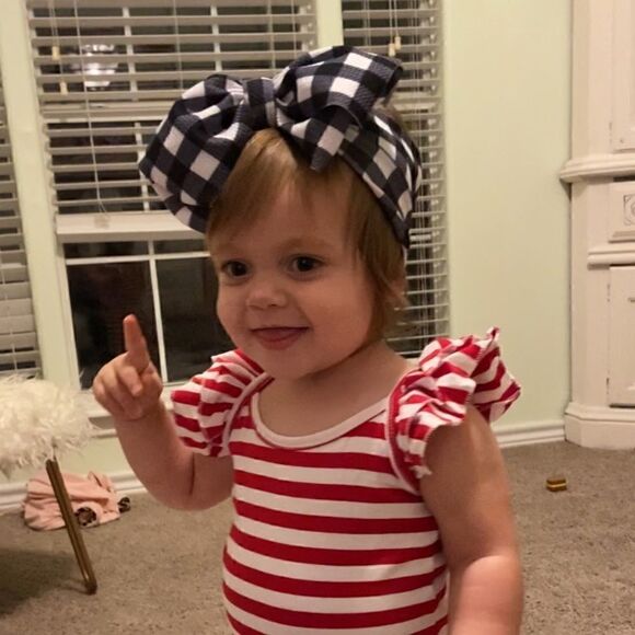 92. Girls Red/White Stripe drawstring Romper - Picture 3 of 4